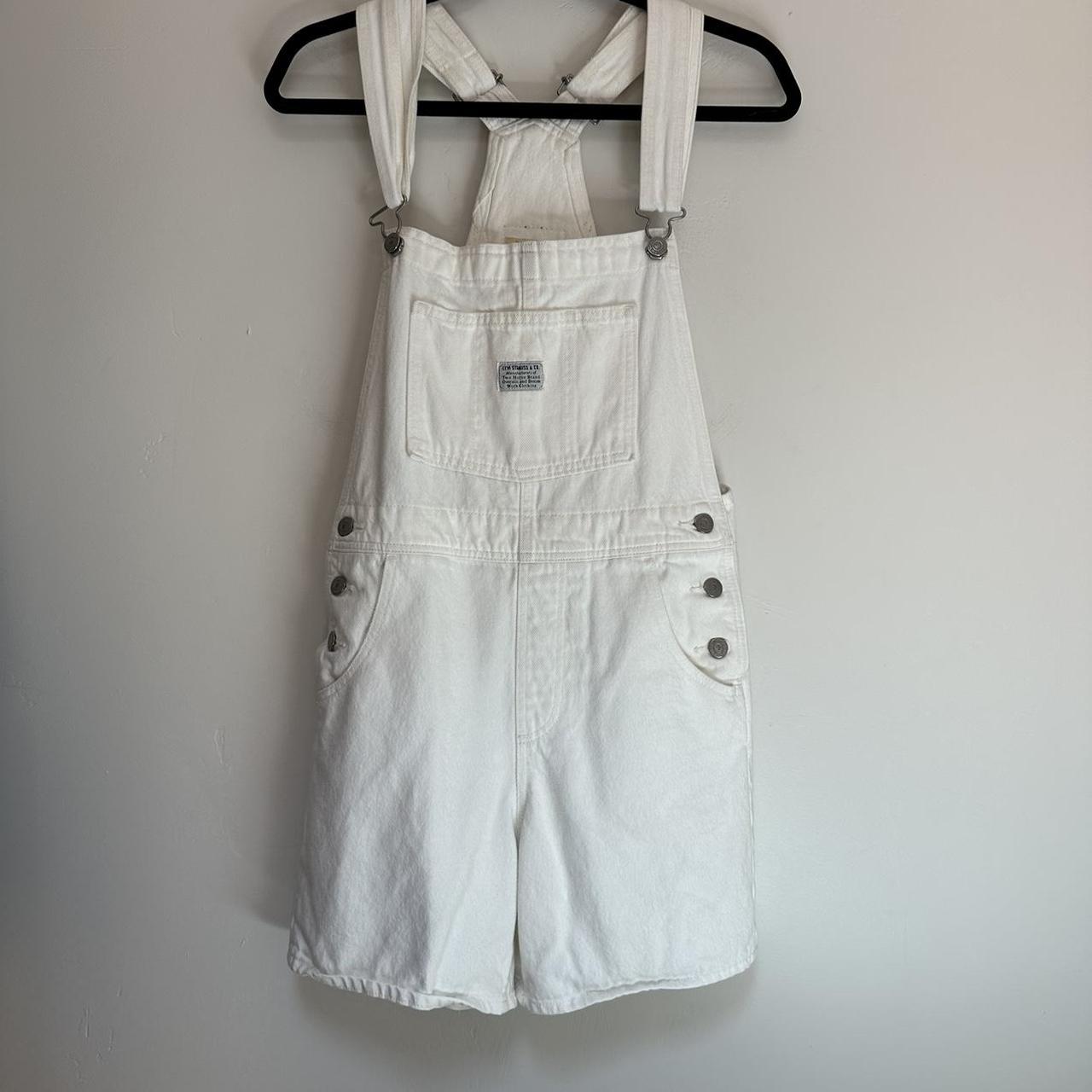 Levi’s denim shorts overalls in white. Size S (fits... - Depop