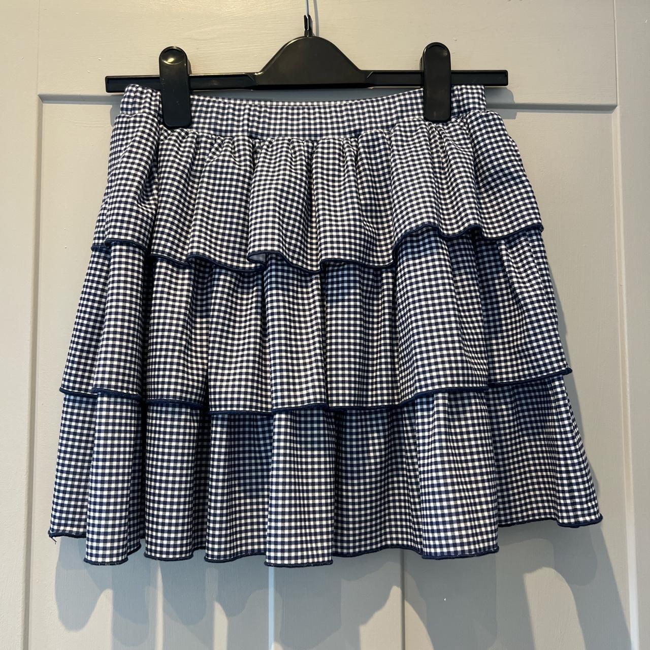 Zara Navy blue checkered rara skirt Worn a few times... - Depop