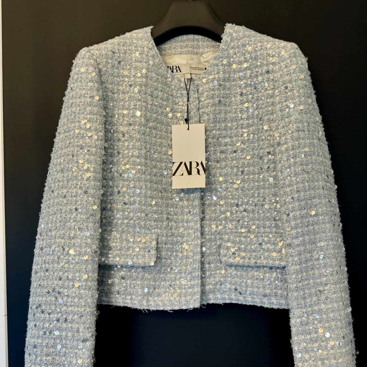 Zara blue and white sequin jacket XS, New with