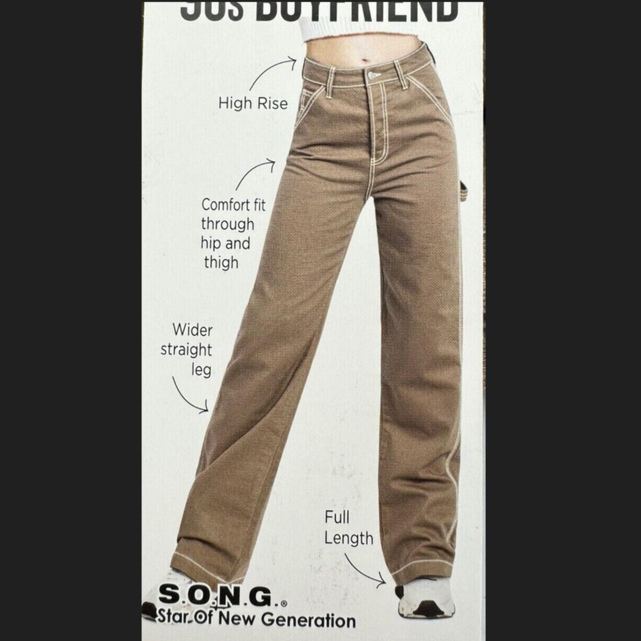 SONG High Rise Carpenter 90s Boyfriend Jeans Tan | Depop