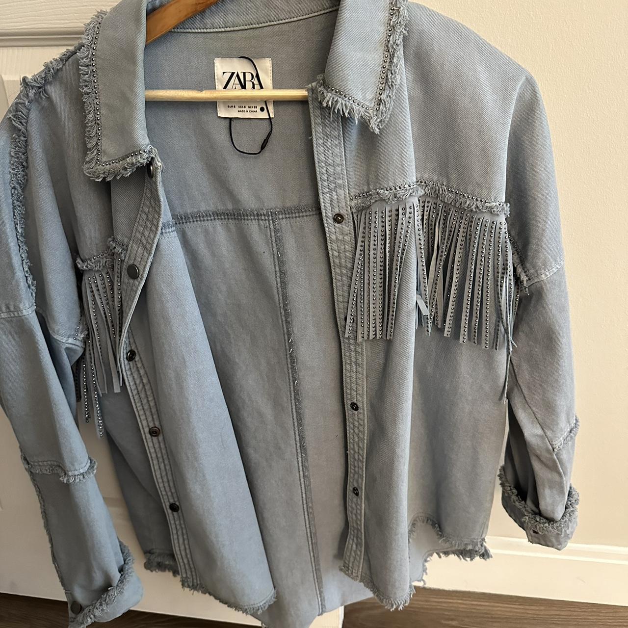 Zara denim jacket with fringes modern classic Wore