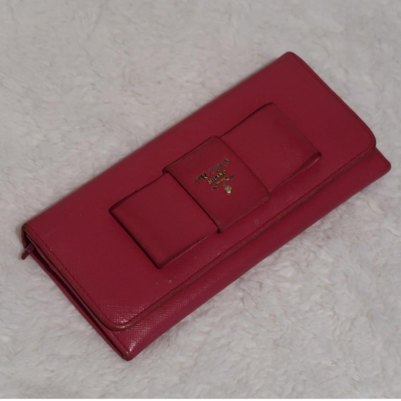 Prada Fiocco Bow Long Wallet in Peonia Saffiano Lux