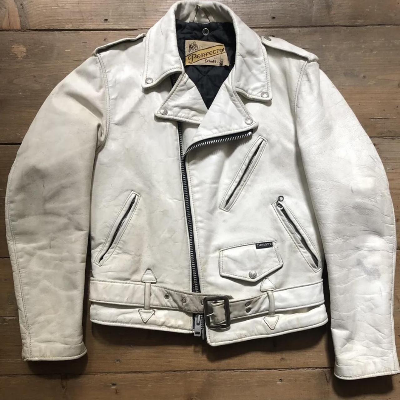 Schott white leather clearance jacket