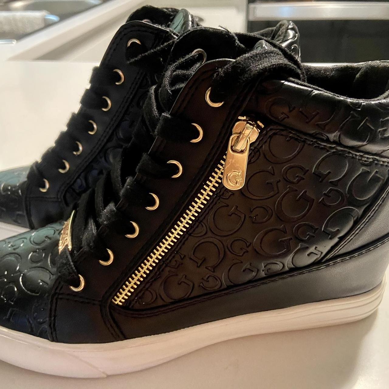 Black and gold wedge sneakers best sale