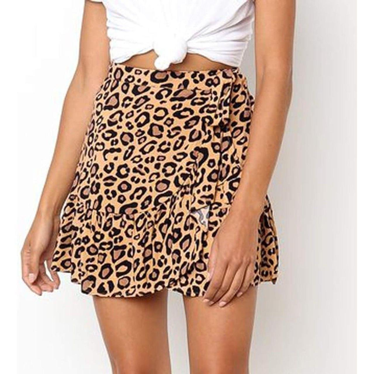 Juniors Animal Print Mini Skirt Ruffle A Line Cute