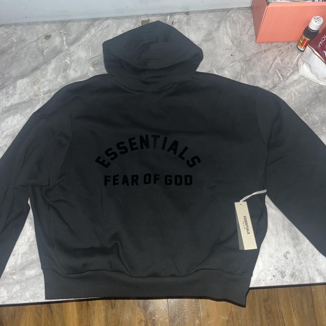 New jet black essentials hoodie medium never worn - Depop