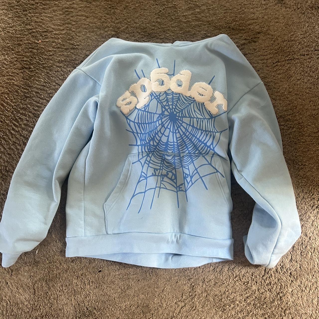 light blue spider hoodie send offers and can ship... - Depop