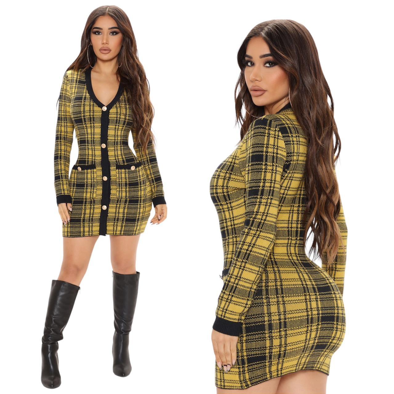 Yellow \u0026 Black Fashion Nova Plaid Mini Sweater..., image size:1280x1280
