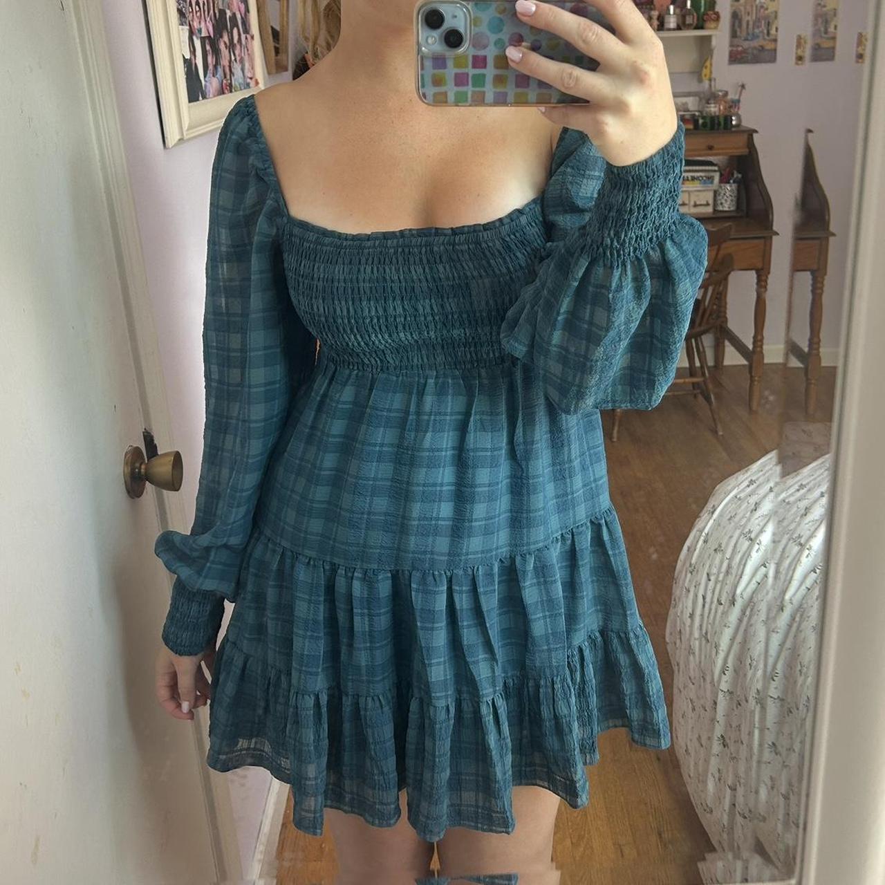 Urban outfitters blue plaid babydoll dress Depop