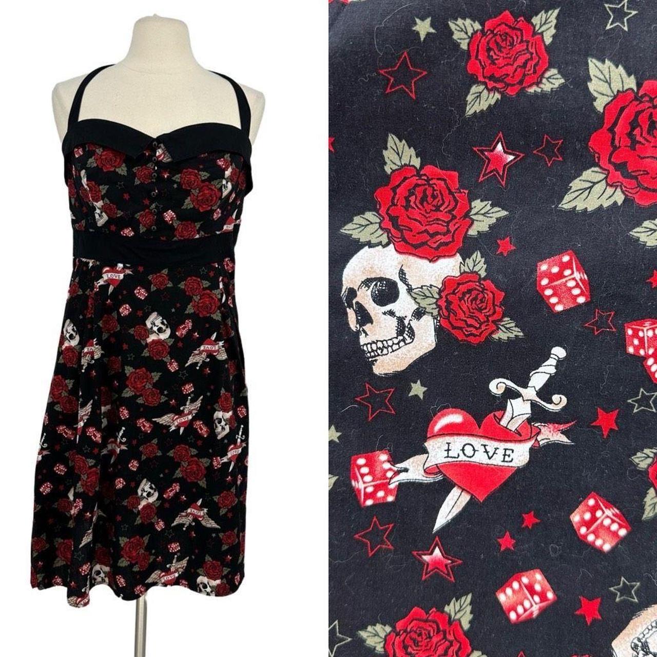 Retro sale Chic Torrid Plus 24 Red Skull-Rose-Love Graphic Short Sleeve Midi Dress