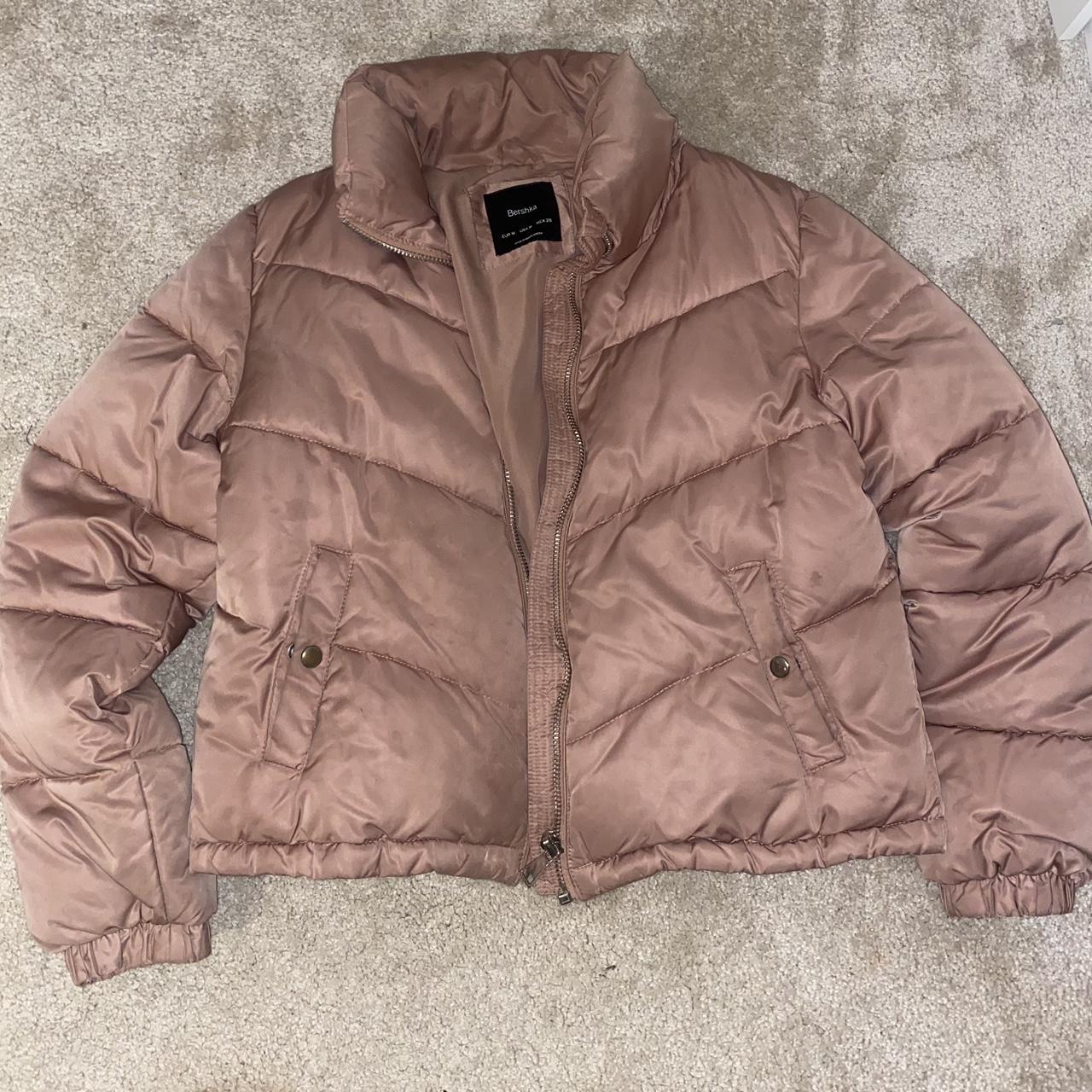 medium light pink cropped coat puffer jacket, Bershka