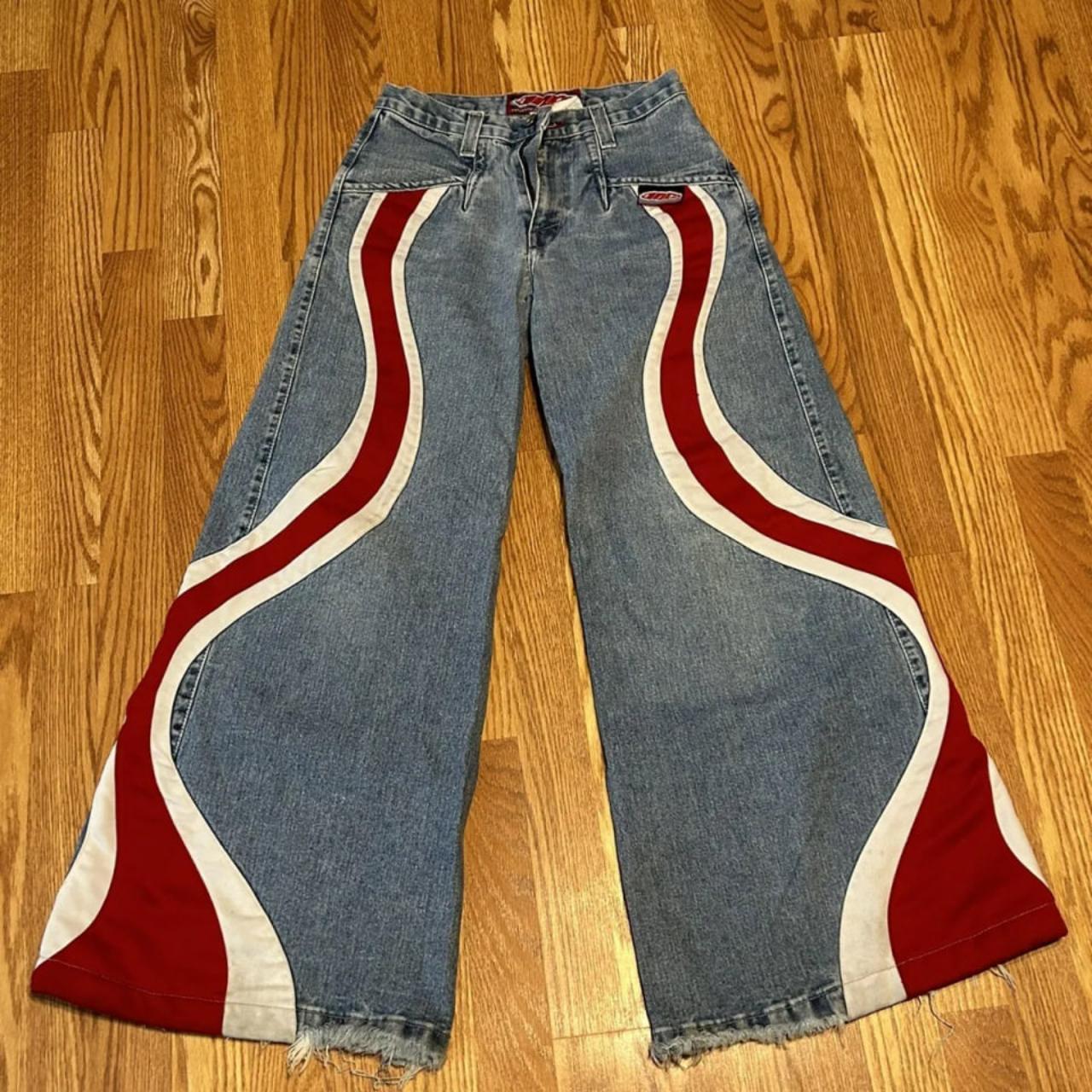 JNCO Jeans, featuring a striking design of blue with... - Depop