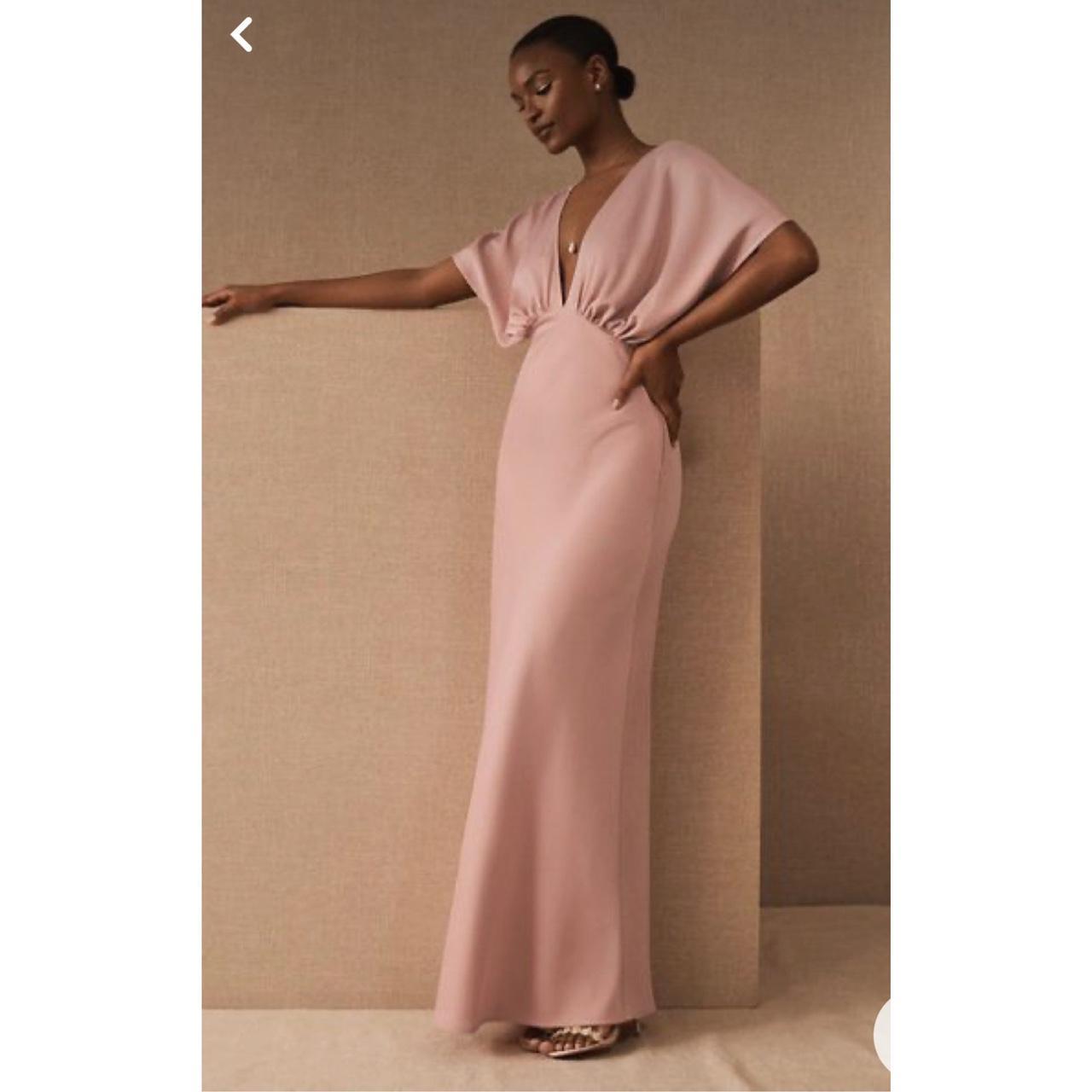 BHLDN Leila Deep V Flutter Sleeve Satin A Line