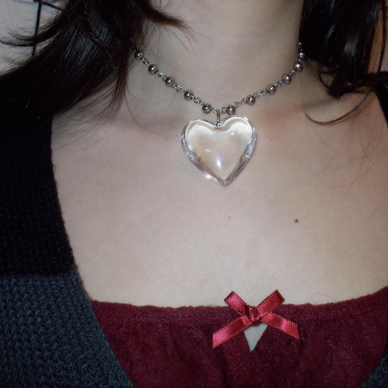 rosary style ball and chain necklace with clear... Depop