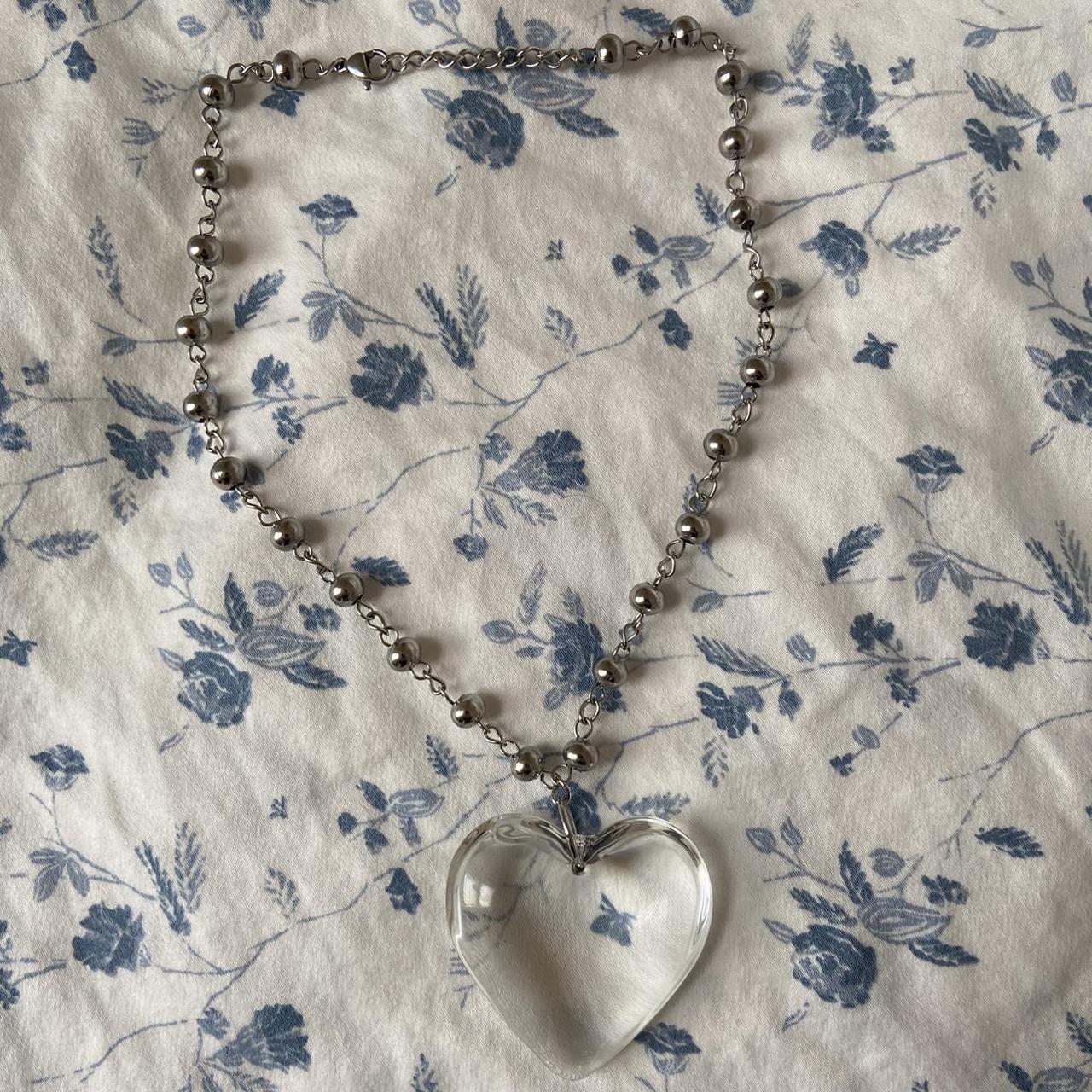 rosary style ball and chain necklace with clear... Depop