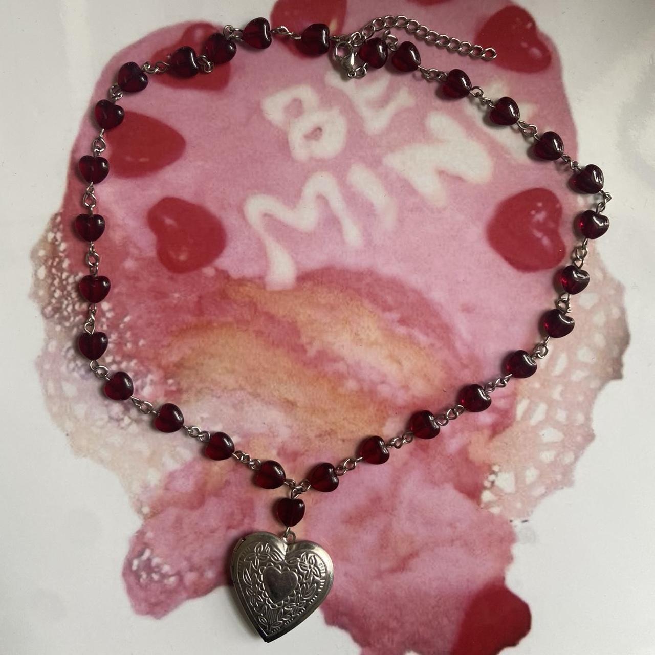 handmade stainless steel heart garnet color locket... - Depop