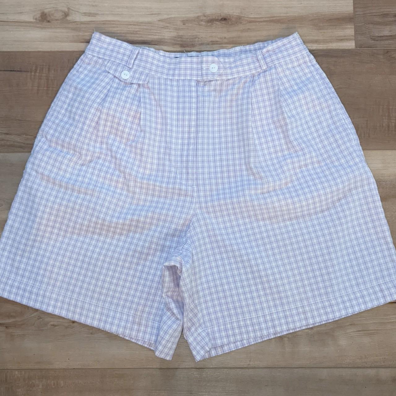 Karen Scott plaid mom shorts. High-waisted shorts in... - Depop