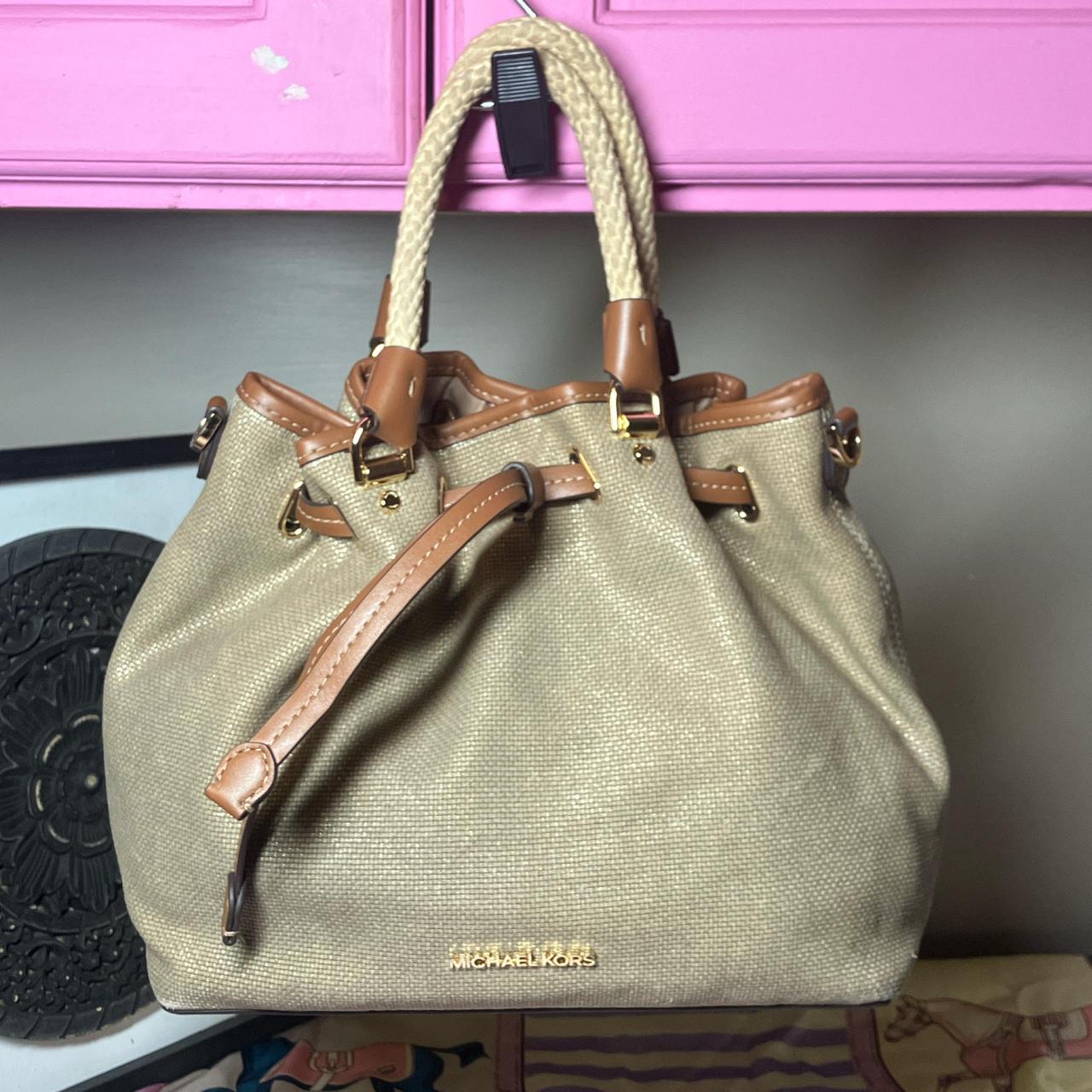 Michael Kors Marina Gold Cognac Canvas Bag Purse. Depop