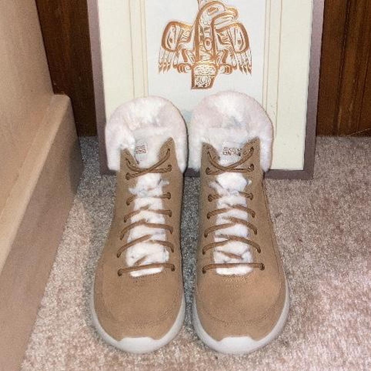 Skechers Women's Ankle Boots Tan/White US – Tan faux fur