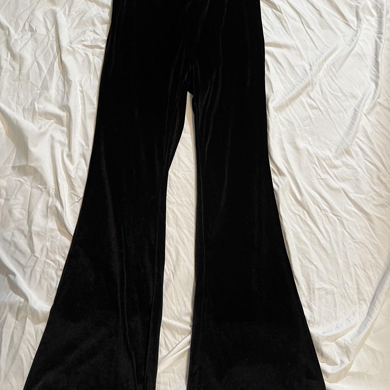 Black velvet flare pants, v-shape waistband, good... - Depop
