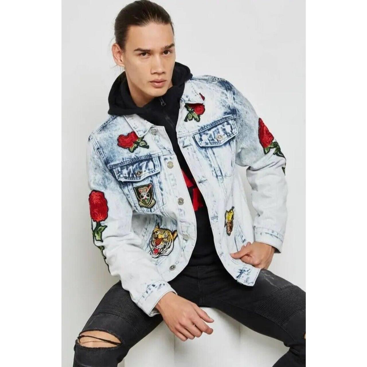 Jean jacket with roses mens hotsell