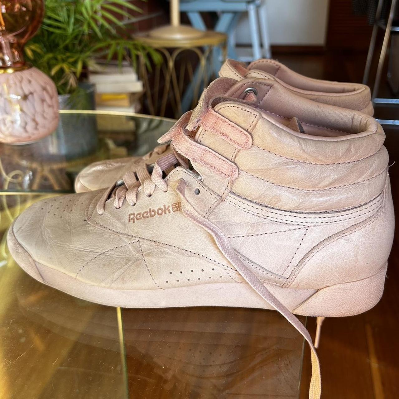 Pink Reebok classic high tops worn a few times Depop