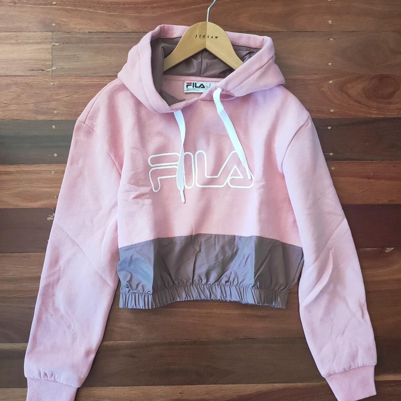 Fila Dora cropped hoodie in two tone design baby. Depop