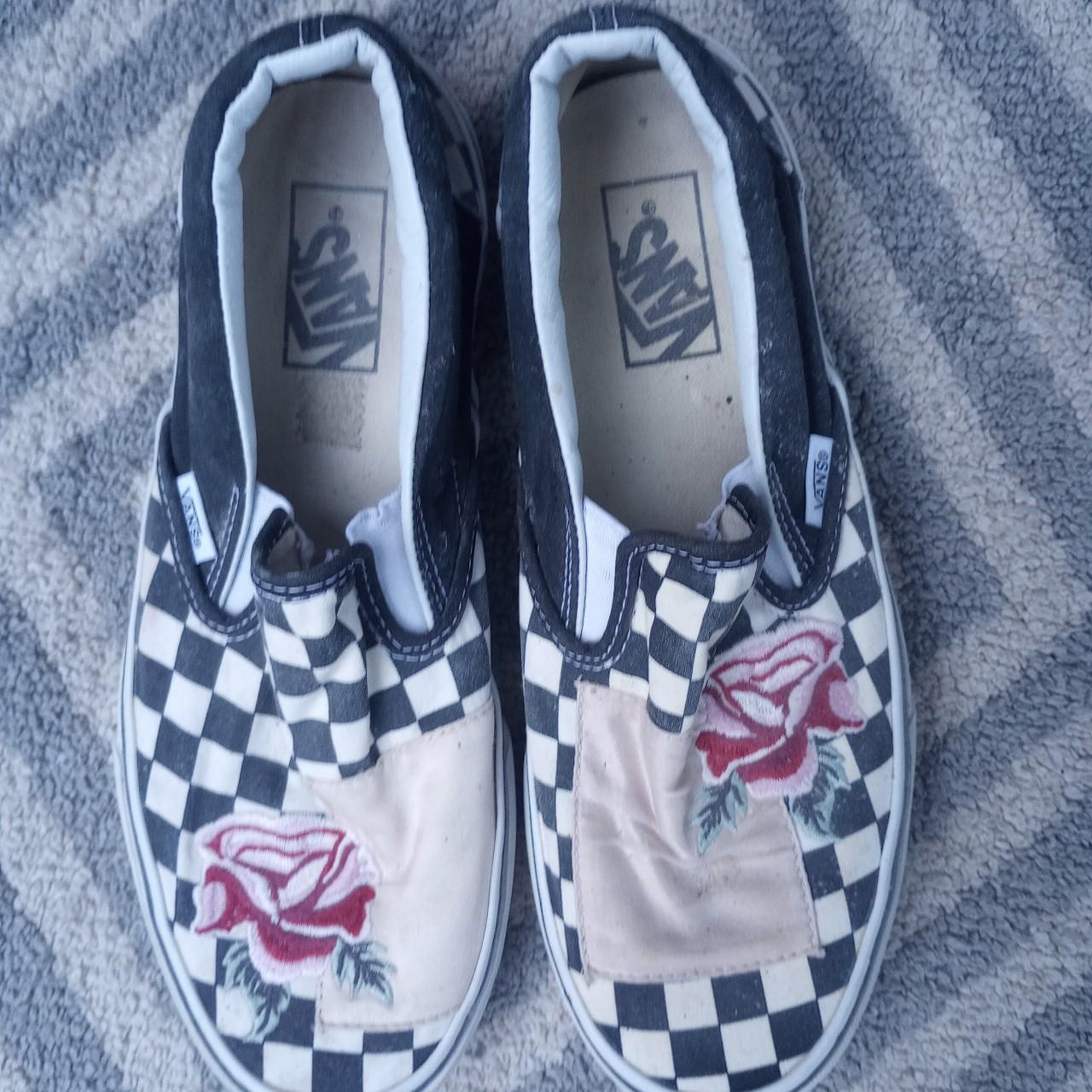 Rose embroidered shops vans slip ons