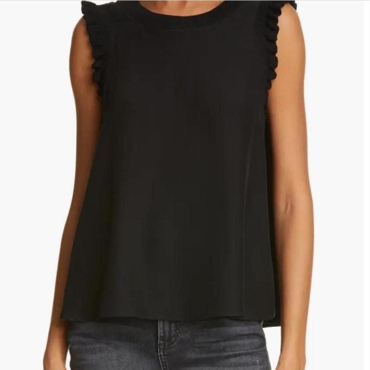 NEW Cinq a sept 5a7 Women’s SIZE on sale L Black Lenore SILK Ruffle Detail Top