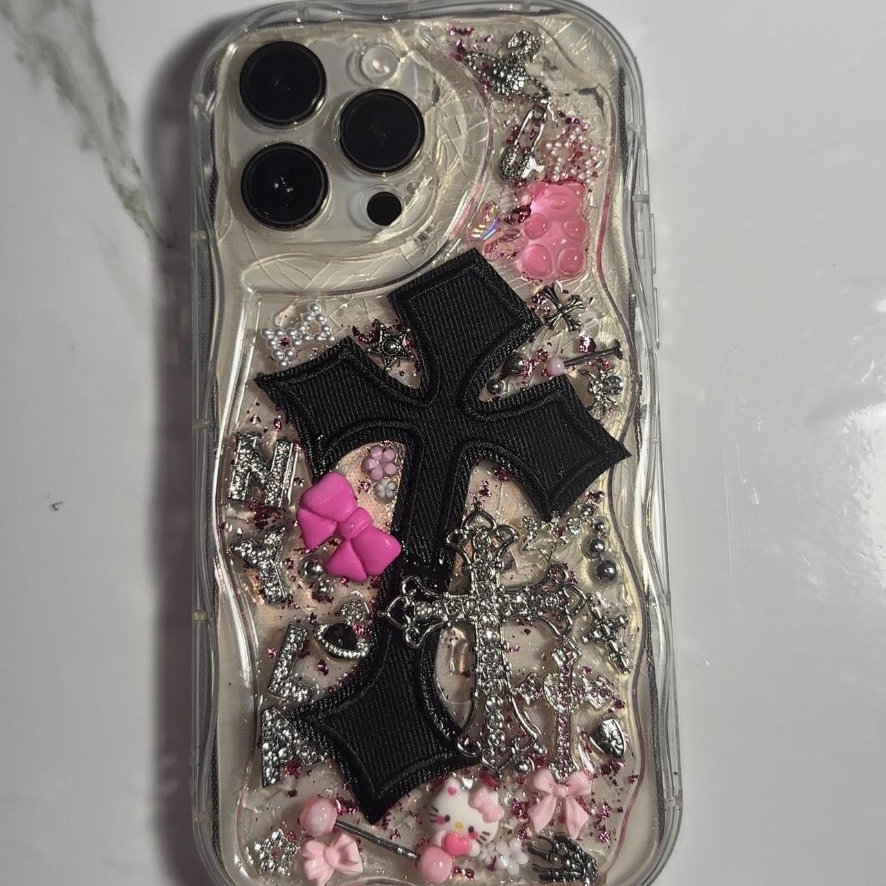 CUSTOMIZABLE black and pink junk phone case dm with | Depop