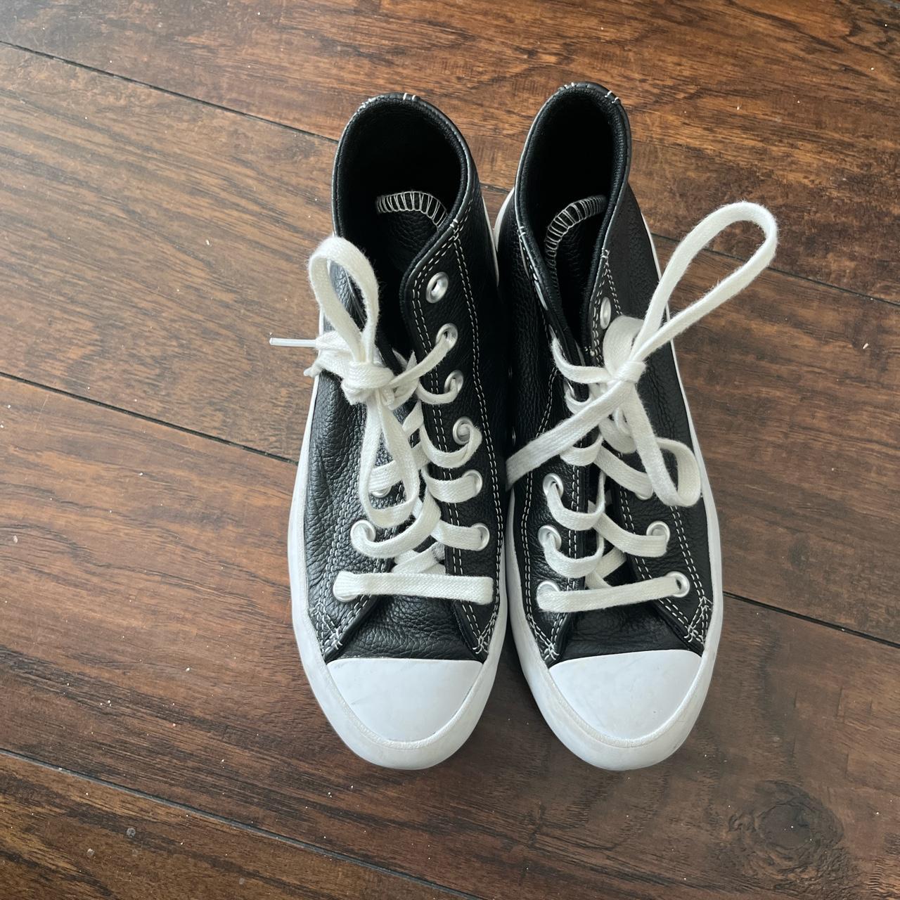 Size 7 Black Leather Converse Platforms their cute... - Depop