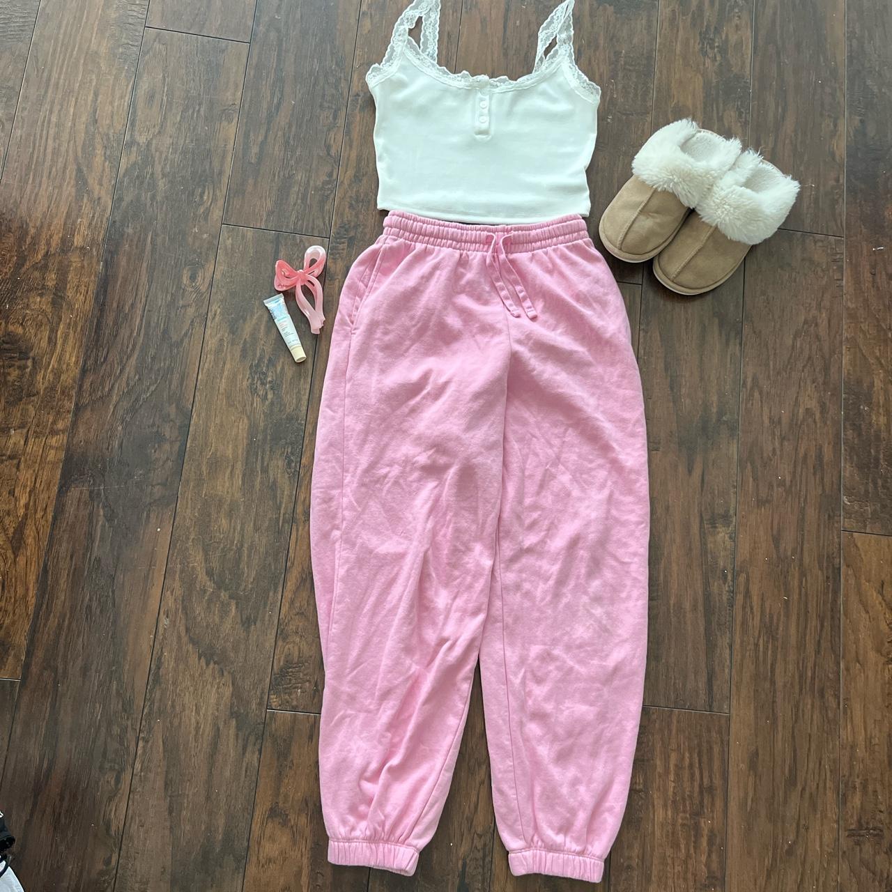 Xs H&M Pink Sweat Pants Stretchy, adjustable... Depop