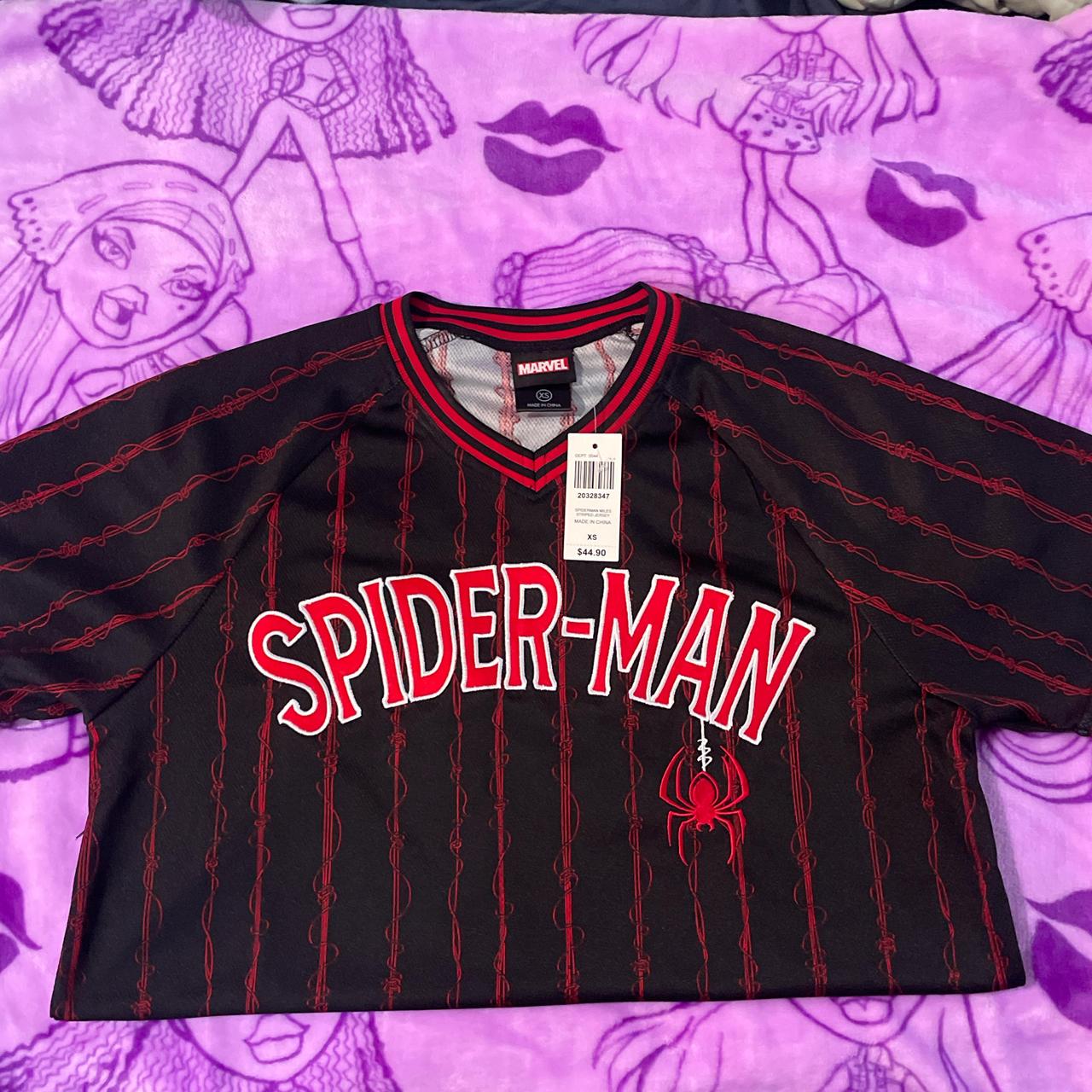 Marvel/Box Lunch Spiderman Miles Striped Jersey NWT... Depop