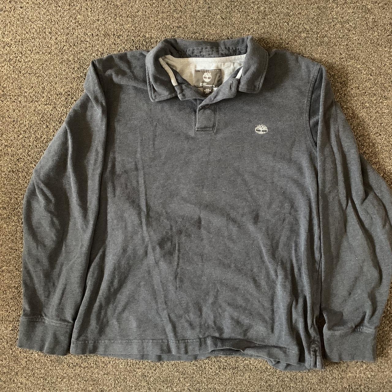 Timberland Men's Polo shirt - Grey/Navy - M – Grey Timberland long sleeve polo shirt #timberland