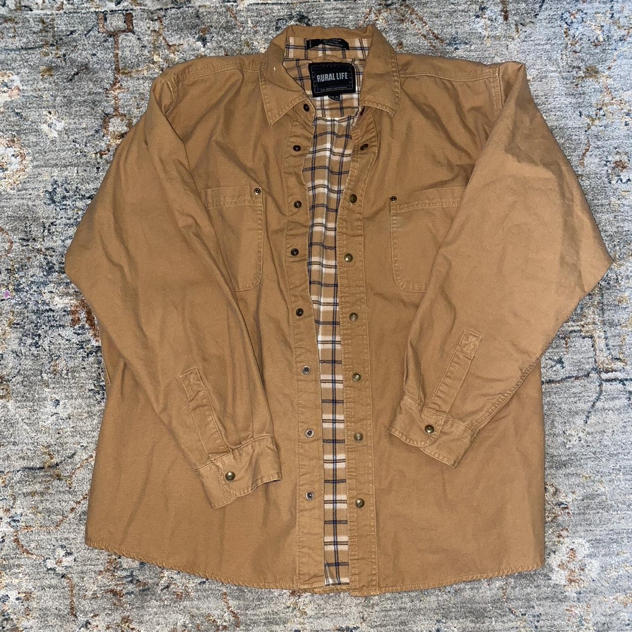 Vintage tan flannel lined work shirt Like new... - Depop