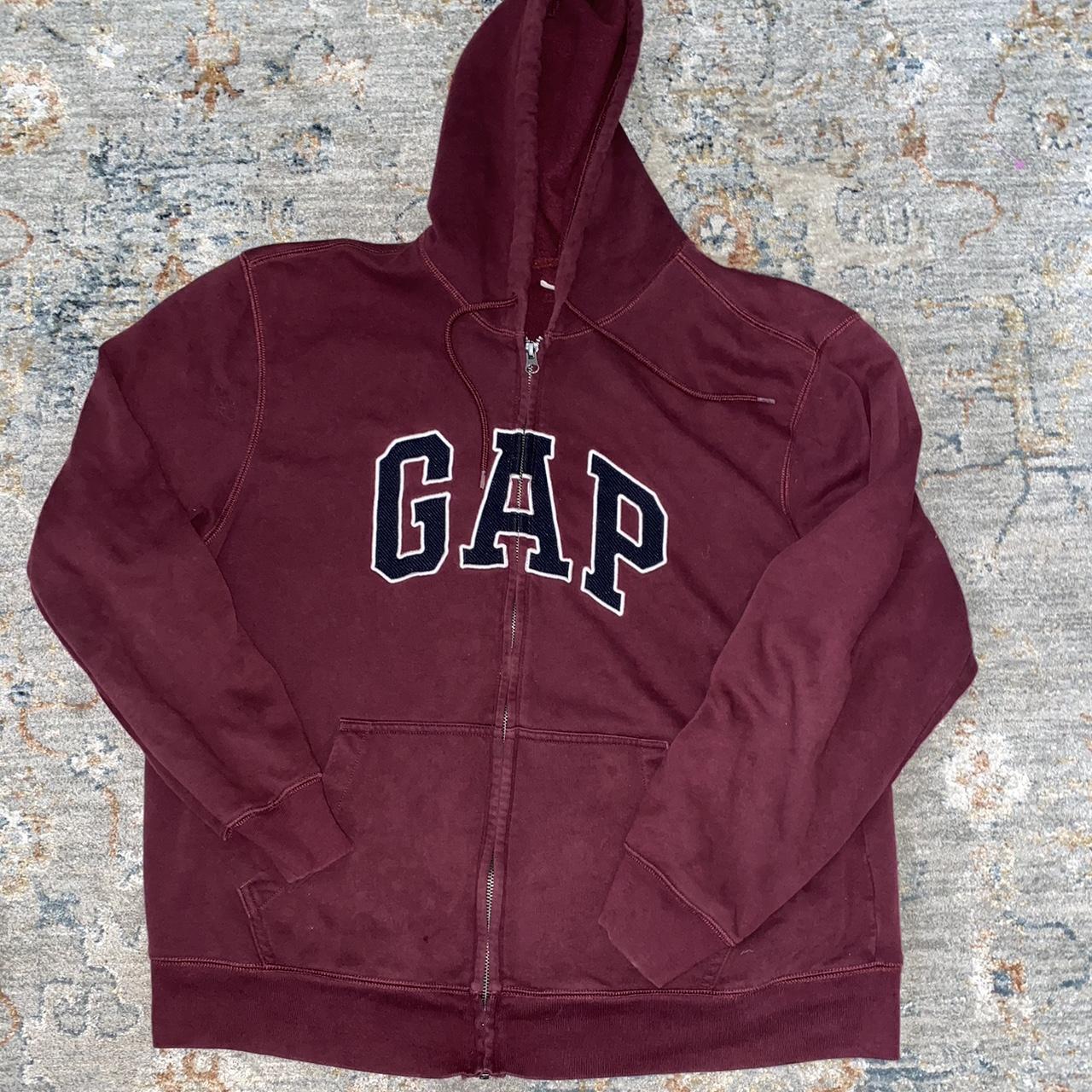 Gap red full zip hoodie. Condition is overall in... - Depop