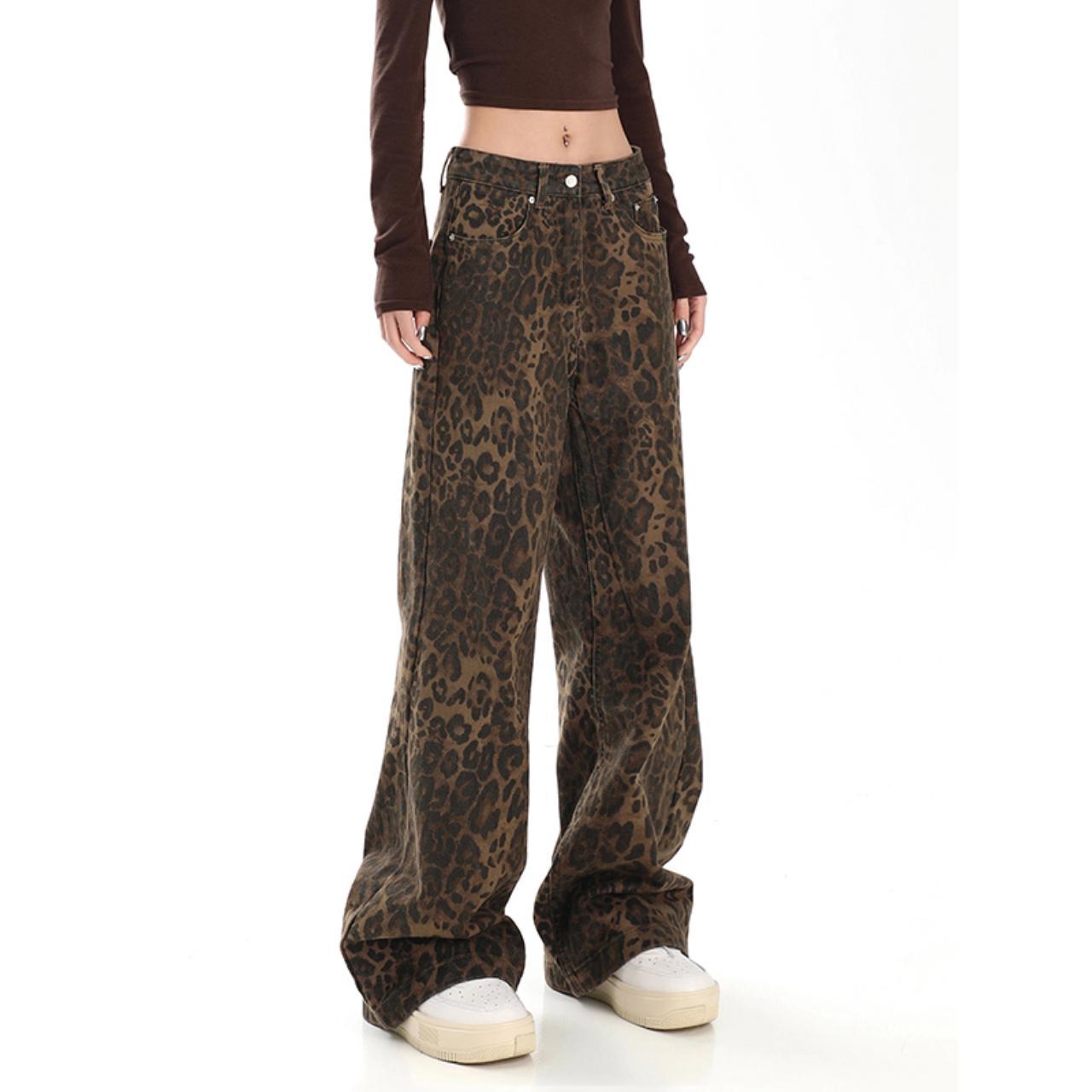Zara Leopard Print satin effect Jogger Pants XS high - Depop