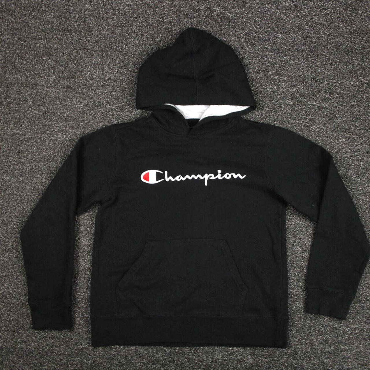 Champion Hoodie Girls Large Black Center Embroidered. Depop