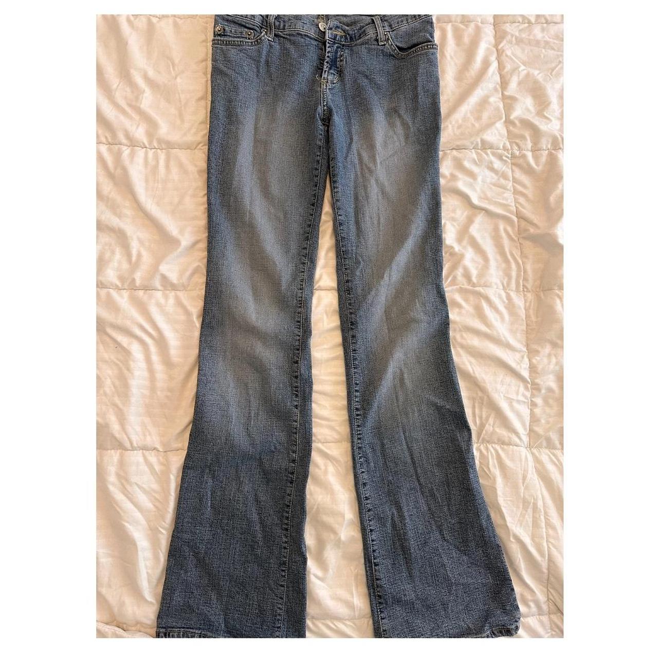 Low rise flare jeans with a blue wash