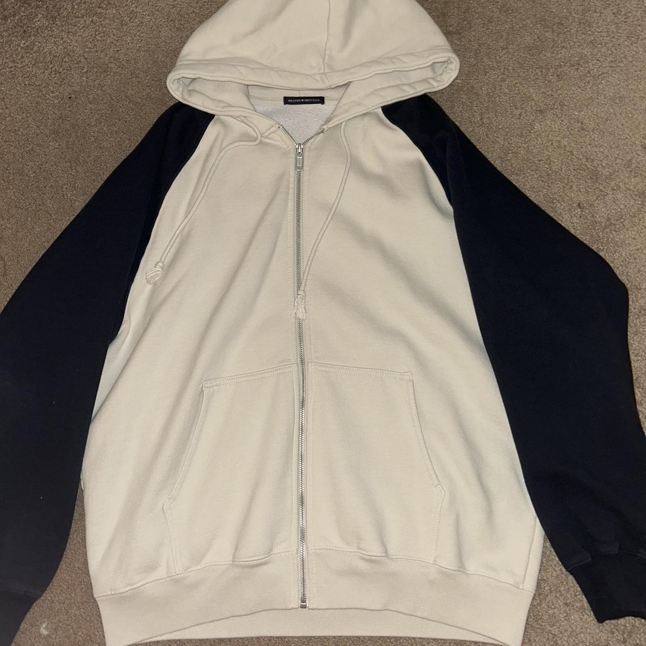BRANDY oversized Cream and navy zip up hoodie Depop