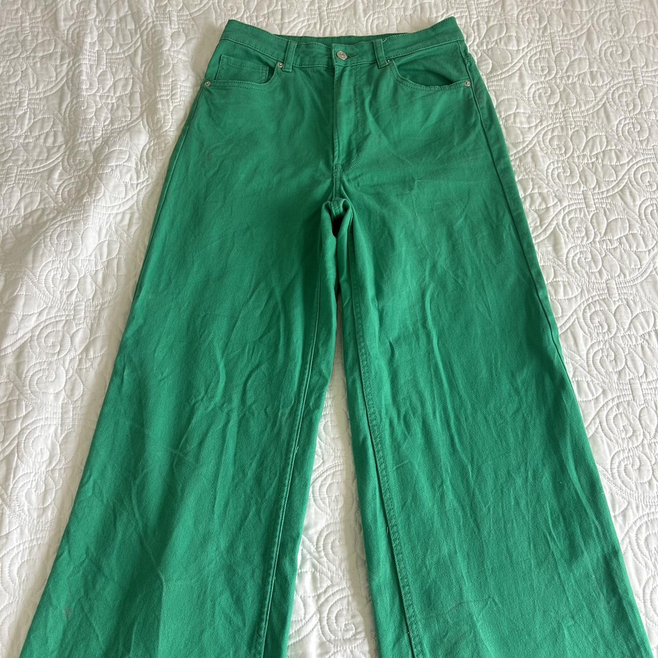 green h&m wide leg jeans - Depop