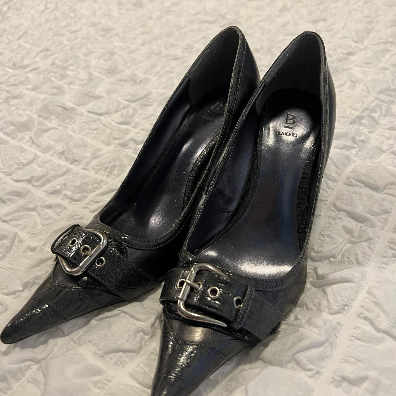 vintage dark grey super pointed heels size:... - Depop