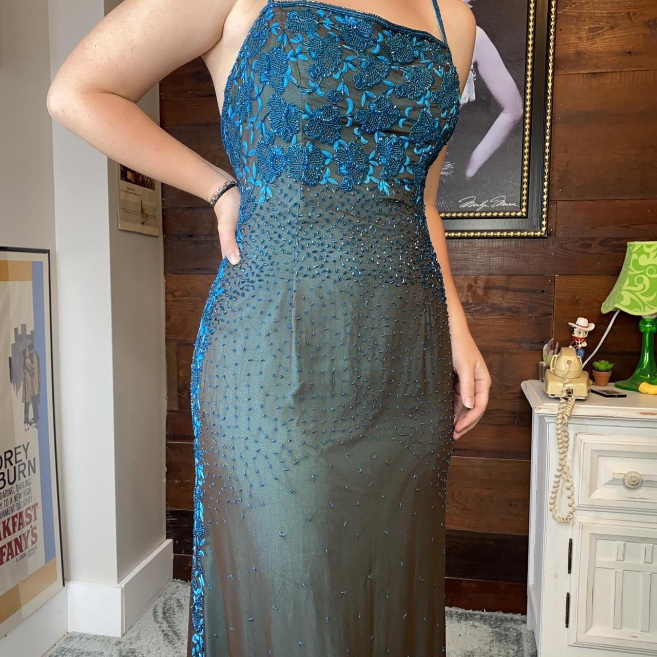 Women's Blue and Brown Dress Depop