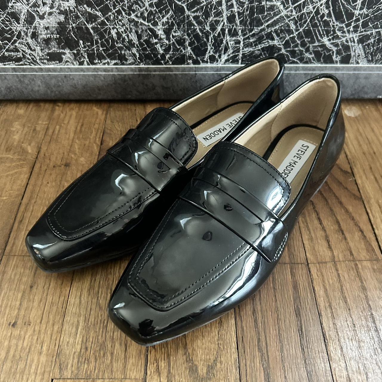 Steve Madden Patent Black Leather Loafers Size 7,... - Depop