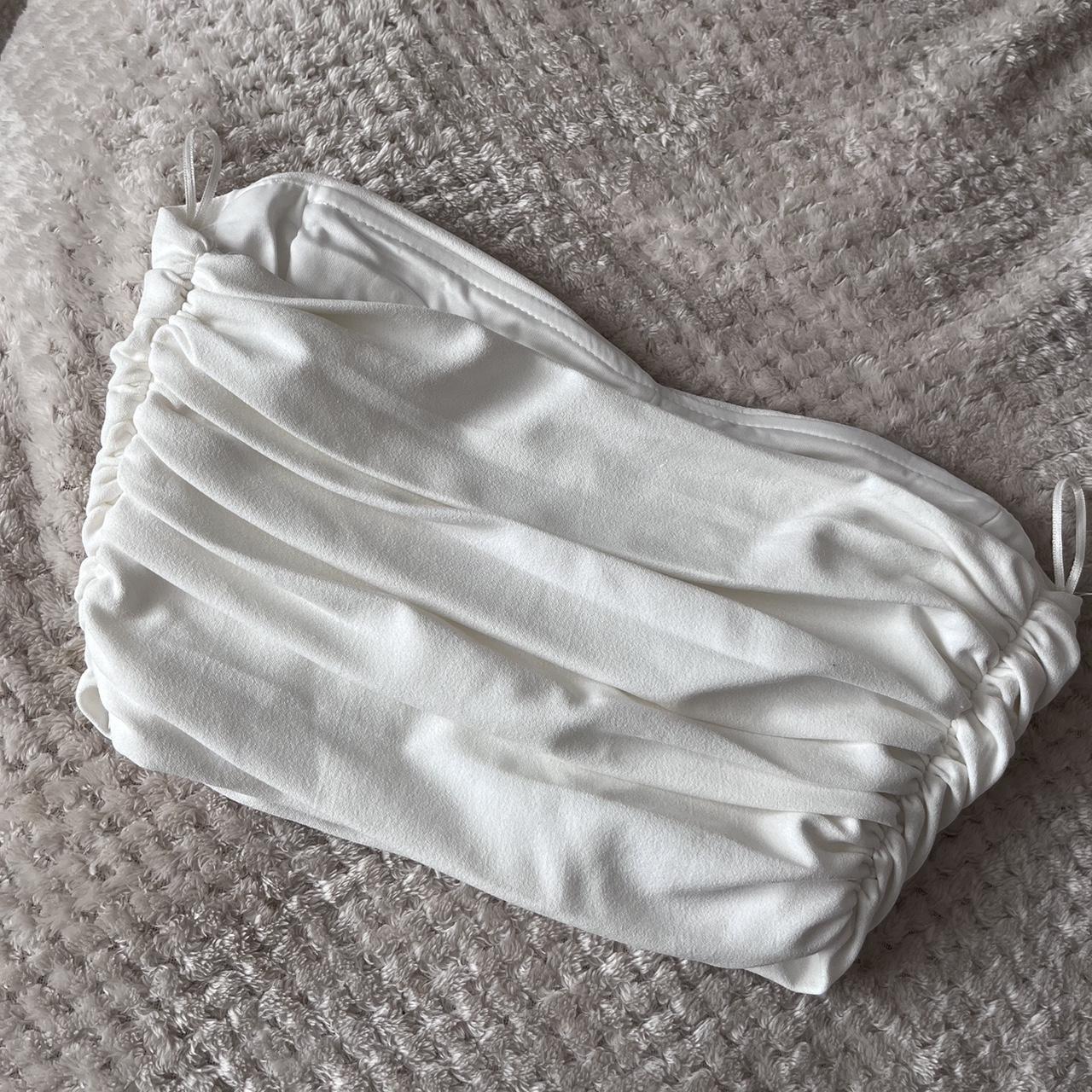 ZARA white ruffle bandeau top, size S. Only worn... - Depop