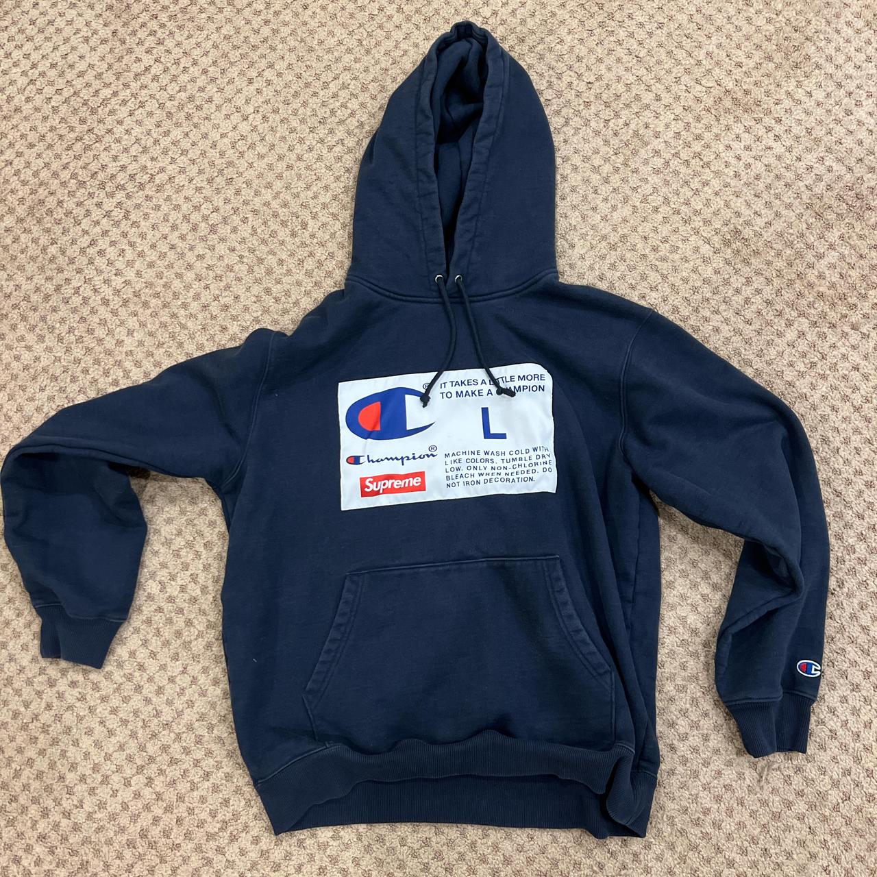 Champion Dark Blue Hoodie Rare Supreme X Champion Hoodie DM BEFORE