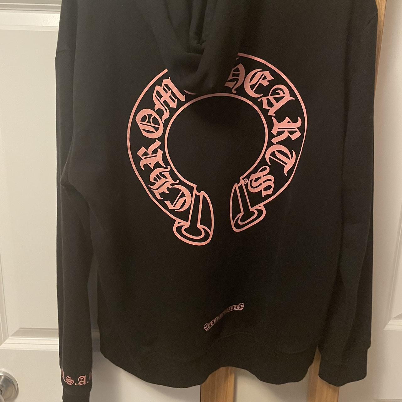 black n pink chrome hearts hoodie size large could... - Depop