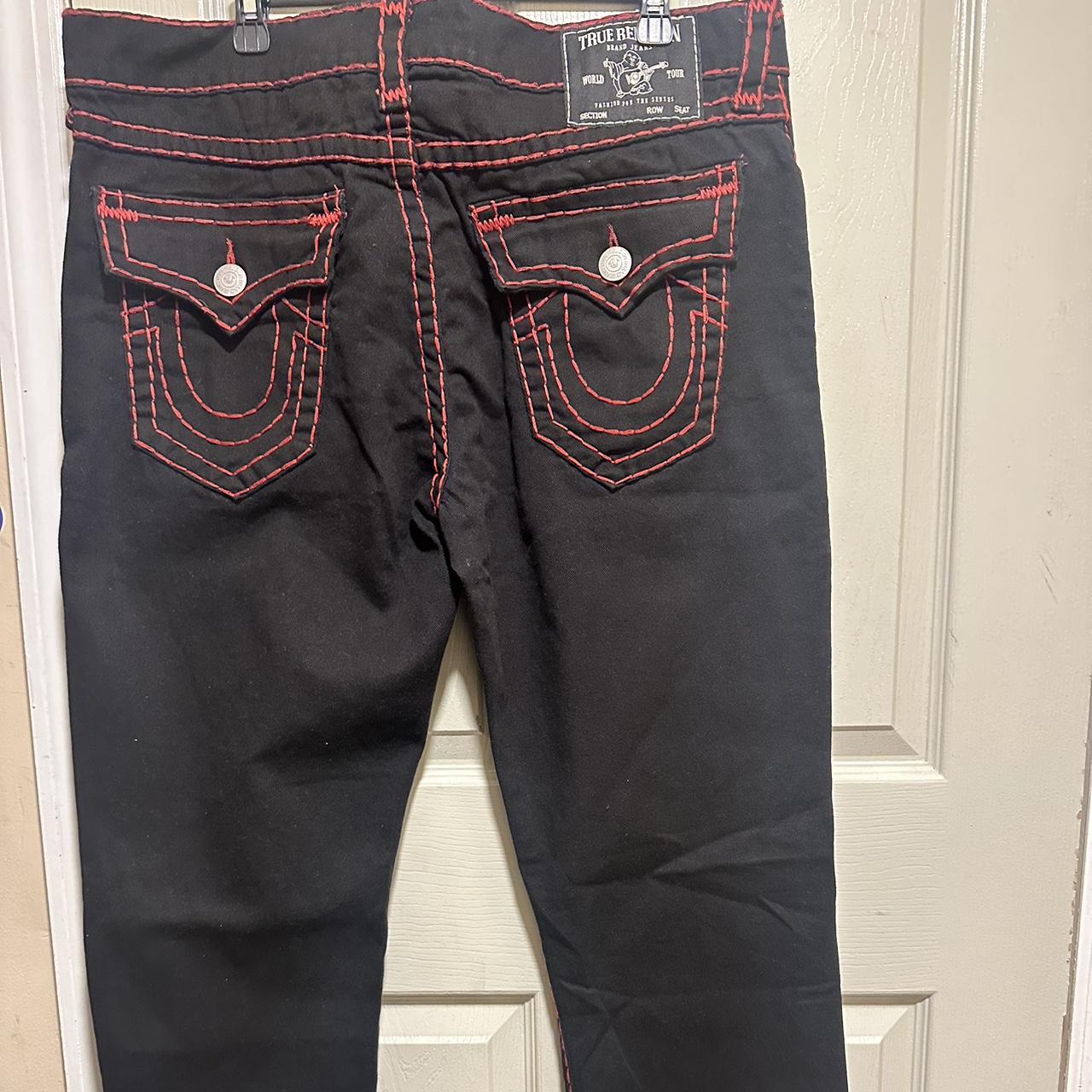 True Religion black and red jeans red stitching and. Depop