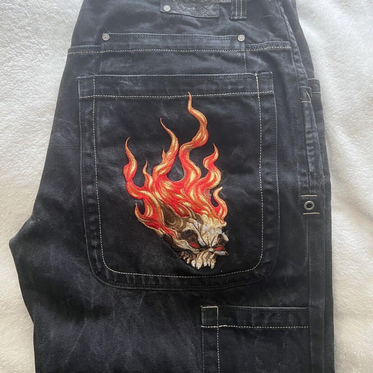 Vintage JNCO Jeans Black 38x32 Flaming Skull Y2K... - Depop