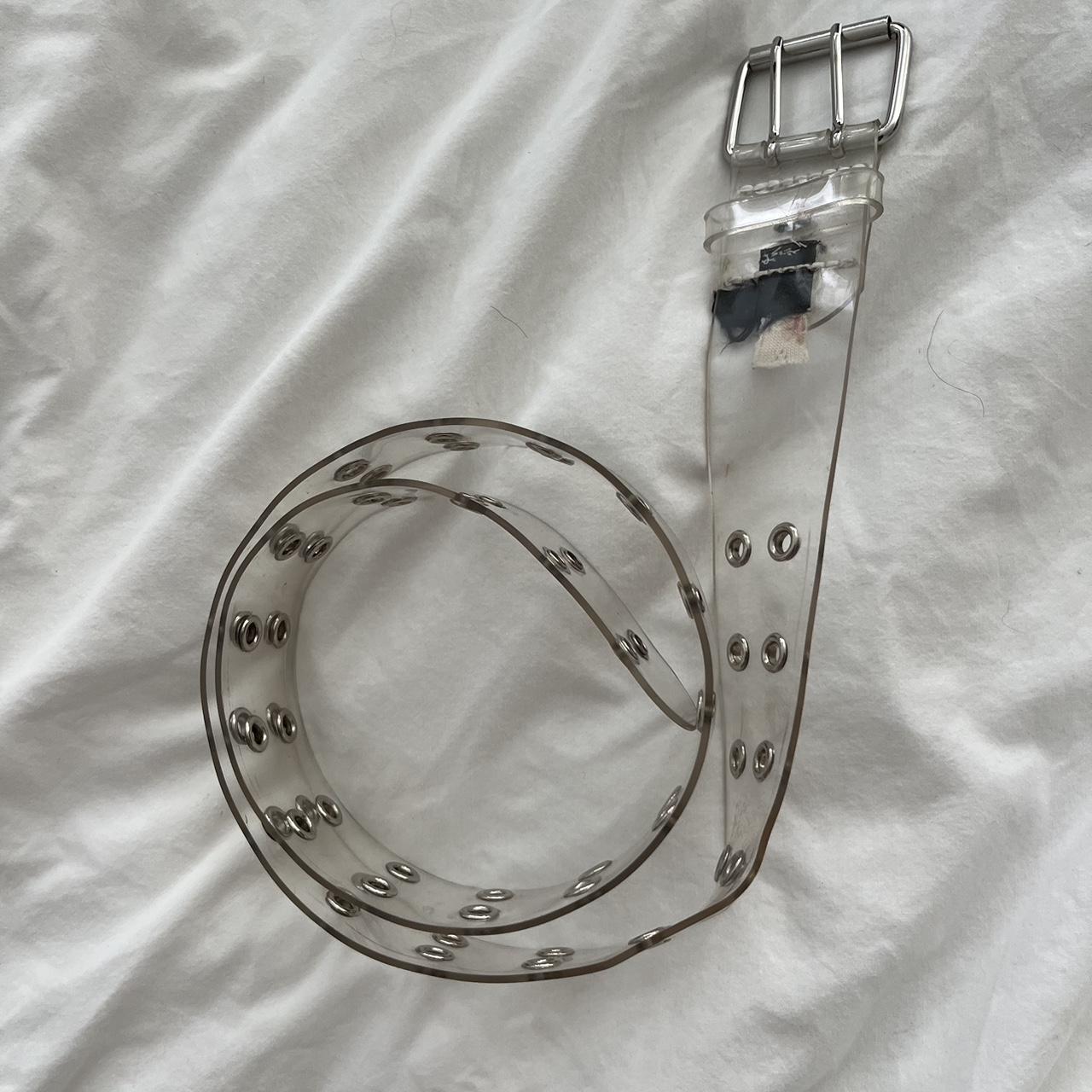 clear stud chain belt with silver buckle - Depop